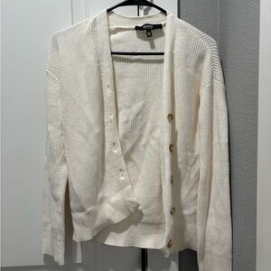 Ivory Button-Front Women's Cardigan Sweater